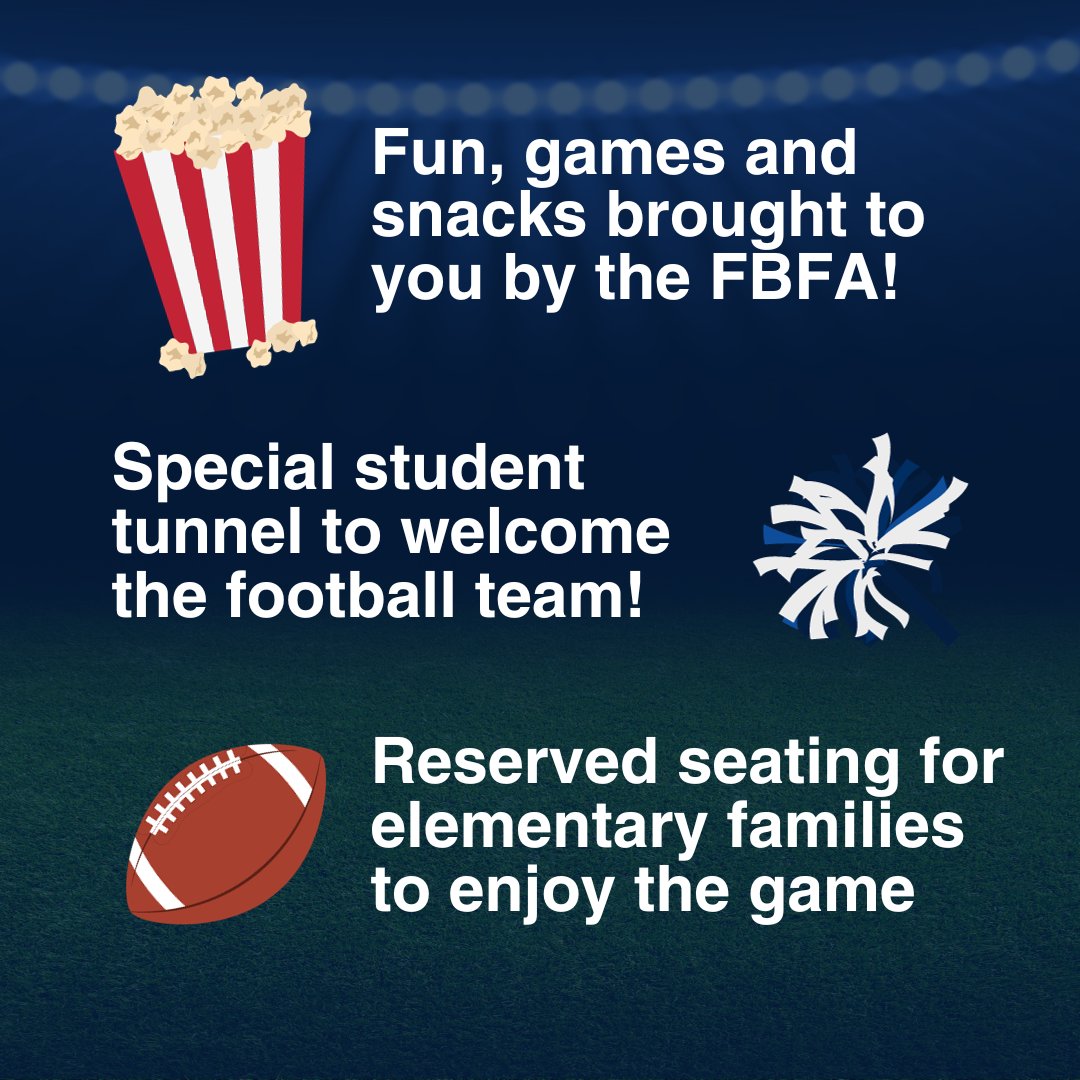 ARE YOU READY FOR SOME FOOTBALL? 🏈 Elementary families, please join us for a special night at Spartan Stadium on Friday, Oct. 20. Come mingle and meet other families and members of your school community before the game, then your student can line up to form the intro tunnel!