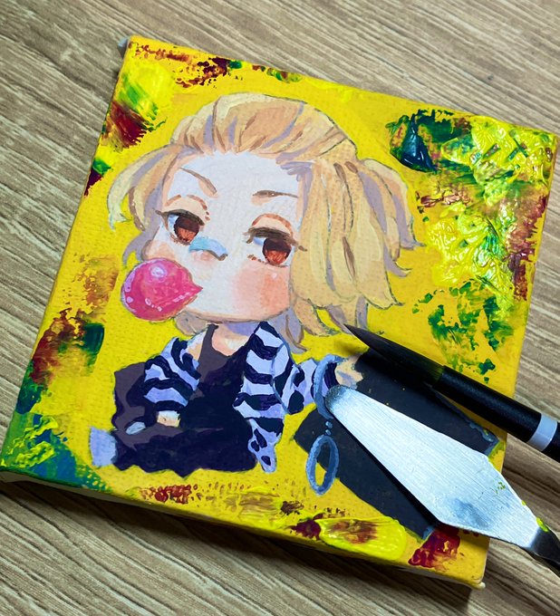 べの囚人マ×ミニキャンバス×アクリルガッシュ とても楽しく描きました