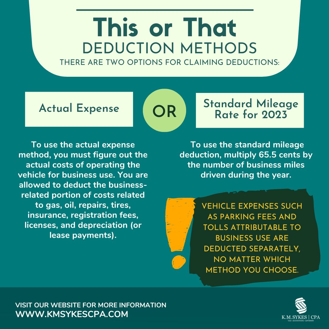 KMSYKESCPAPC's tweet photo. If you're self-employed and use your car, SUV, or other vehicle for business, you can deduct certain business-related vehicle expenses.

Visit https://t.co/UEtWlJuY79.

#CPA #accountingfirm #TaxServices #BlackCPA #AccountingServices #SmallBusinessOwners #blackexcellence https://t.co/vLiWmeJjBB