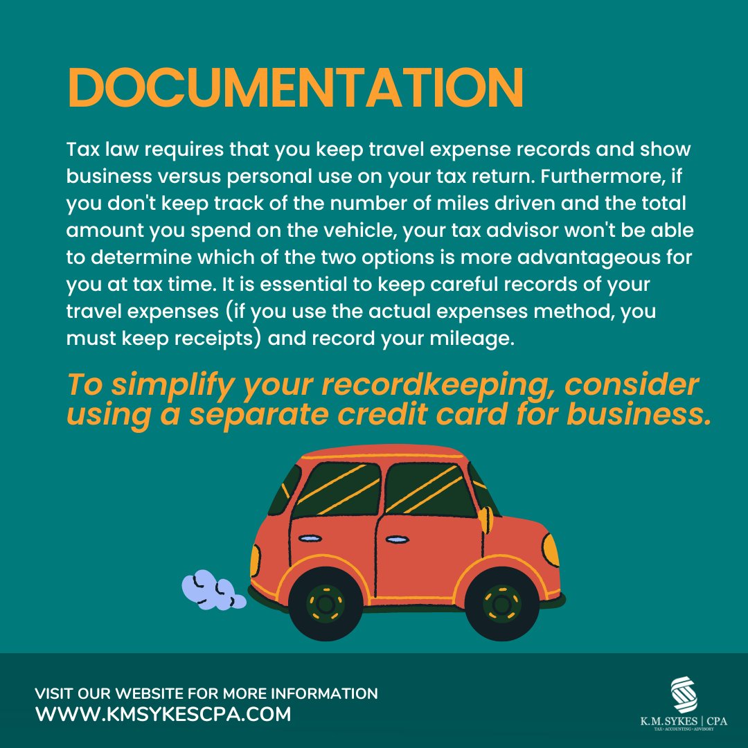 KMSYKESCPAPC's tweet photo. If you're self-employed and use your car, SUV, or other vehicle for business, you can deduct certain business-related vehicle expenses.

Visit https://t.co/UEtWlJuY79.

#CPA #accountingfirm #TaxServices #BlackCPA #AccountingServices #SmallBusinessOwners #blackexcellence https://t.co/vLiWmeJjBB