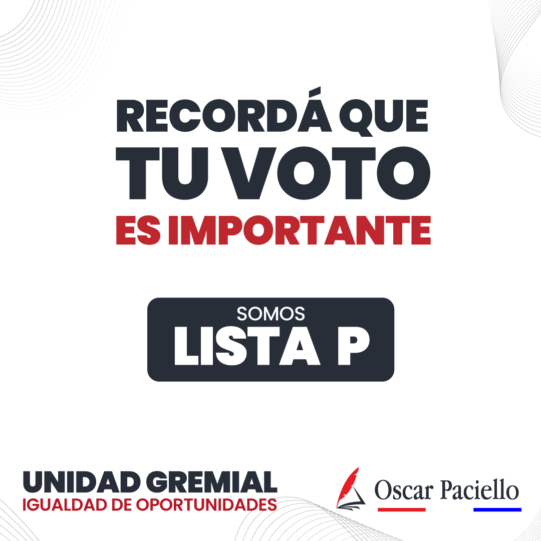 OscarPaciello's tweet image. Es esencial que todos nos unamos y hagamos oír nuestra voz a través del voto. El 28 de octubre está en nuestras manos elegir a nuestro próximo representante para el Consejo de la Magistratura. ¡Hagamos valer nuestro voto!

#SomosListaP #ListaP #PacielloAlConsejo   #UnidadGremial