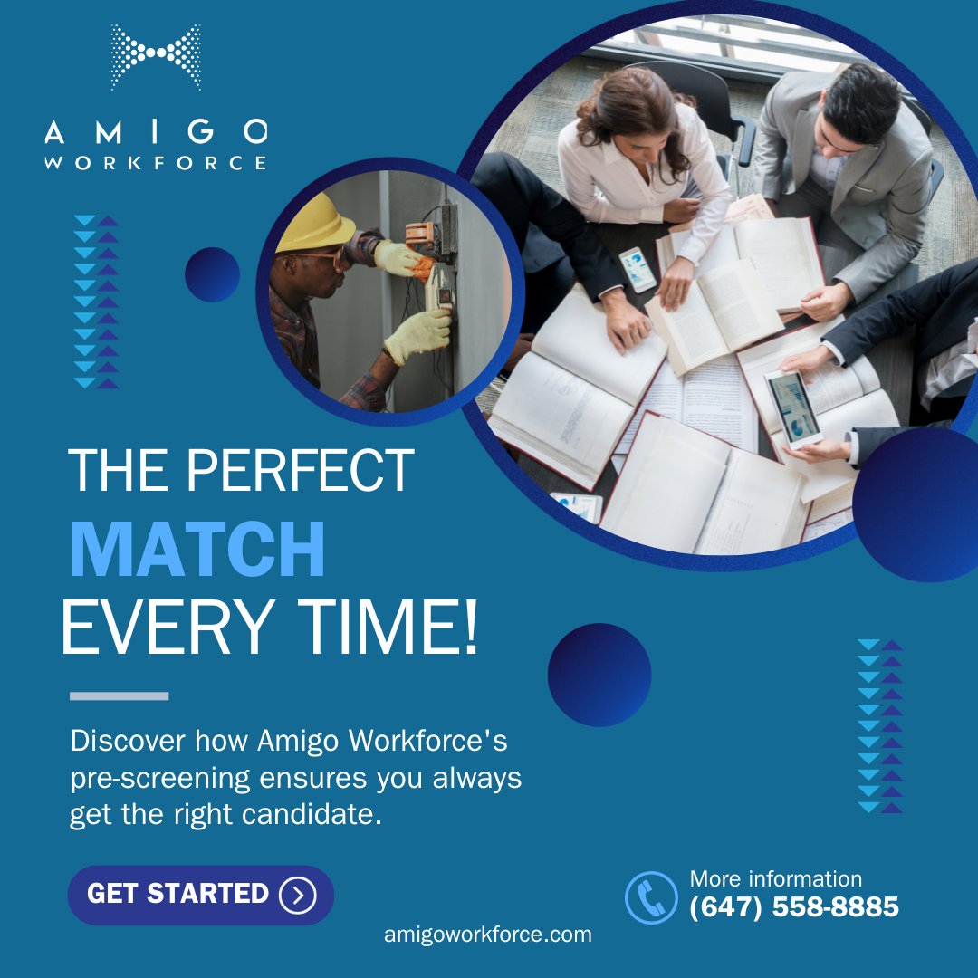 🎉 Discover the power of tailored recruitment and find the right candidate for the job - quickly and efficiently.🤝

Contact us at:

📞(647) 558-8885 ext 88
🔗AMIGOWORKFORCE.COM

#amigoworkforce #perfectmatch #recruitment #hiring  #torontocanada