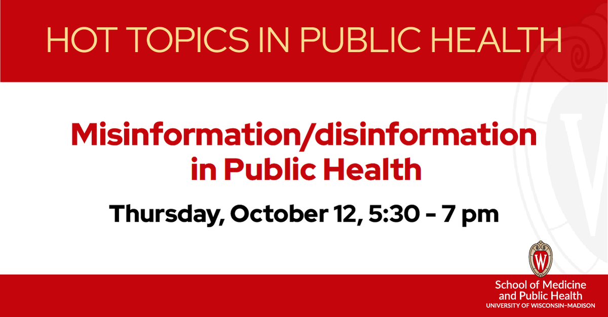 200M Americans visit social media each day where they may find a mix of health facts and misinformation. @AjayKSethi to discuss the role (mis)information in the practice of medicine and public health & take your ?s. Join virtually Thurs. Oct 12, 5:30-7pm go.wisc.edu/smphpublicheal…