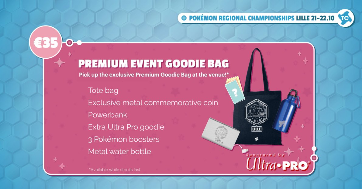 fanfinity_pkm's tweet photo. Trainers at Pokémon Regional Championship Lille!

Don't miss out on the awesome premium event goodie bags available at the Side Event Stage! 🛍️

Grab yours starting Saturday at 17:00 and Sunday at 10:00.

There will be limited stocks available! Don't miss out. 👀

#PokemonLille https://t.co/pHmTU1k4KX