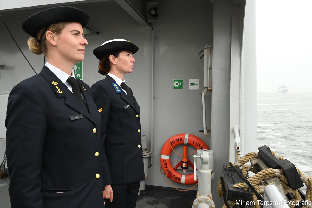 On #board #ZrMsLuymes of @kon_marine #lieutenants #salute the #offshore #patrol #vessel #ZrMsHolland #sailin #SaildenHelder #marinedagen #tallshipraces2023 #TSRH2023 #SailTraining #port of #DenHelder #Waddenzee #tallships #sailing #maritime #shipsinpics #shipphotography