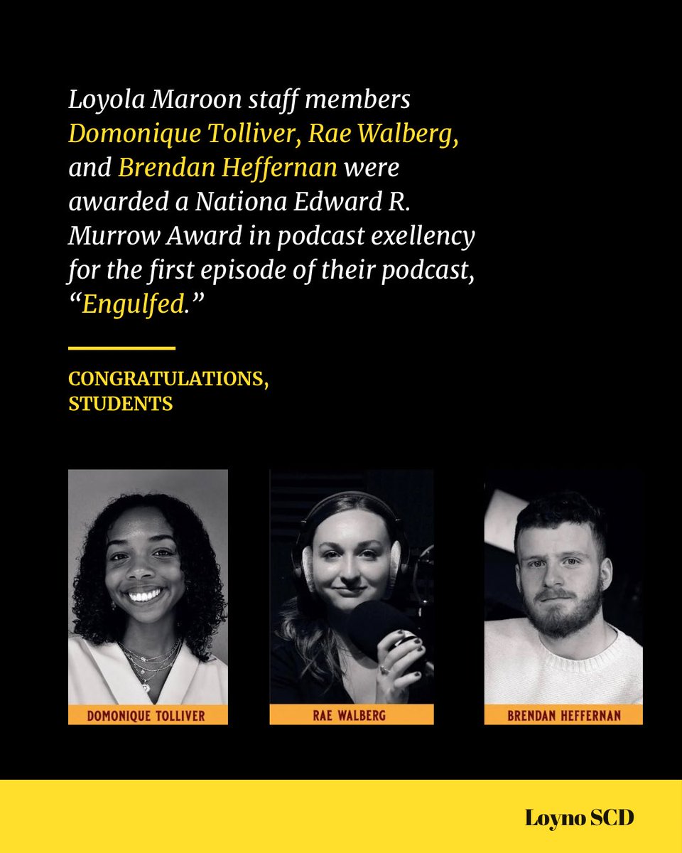 LoynoSCD's tweet photo. Congrats students! #loynoscd #podcastexellency #loyolamaroon #murrowawards https://t.co/wEApRqk5gJ