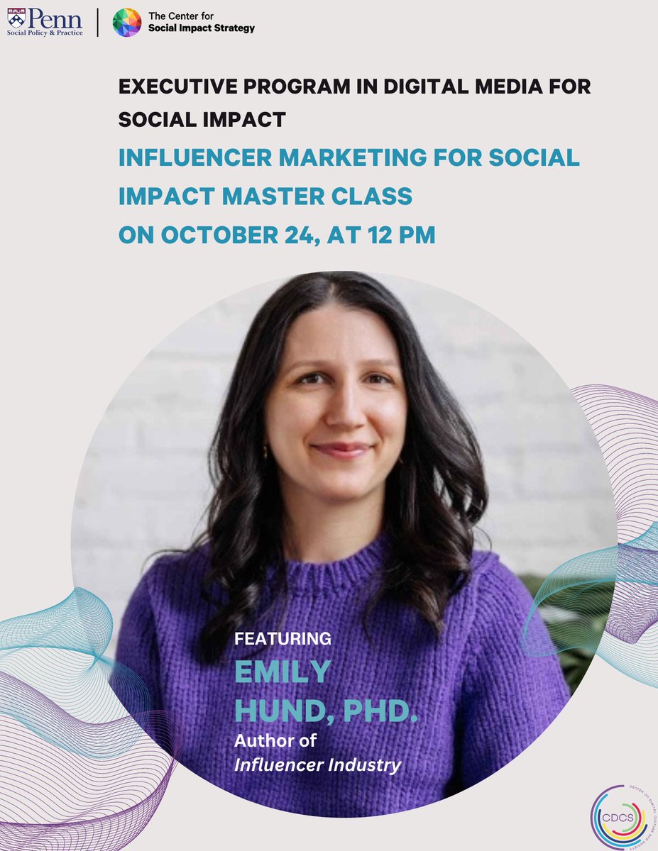 Join us on October 24th at noon for our Digital Media Master Class featuring Dr. Emily Hund. Register today for a sneak peek at what you can learn in our Executive Program in Digital Media for Social Impact! bit.ly/DMSI24