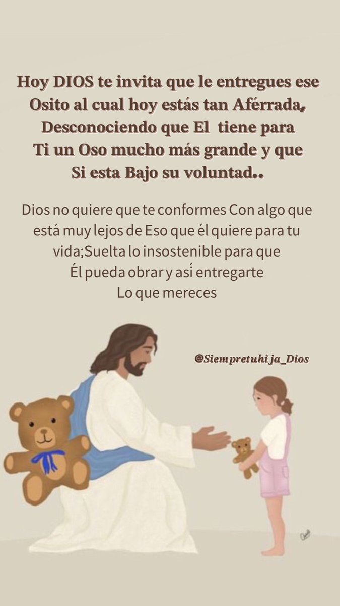 𝐂𝐎𝐍𝐅𝐈𝐀 𝐘 𝐄𝐍𝐓𝐑𝐄́𝐆𝐀𝐒𝐄𝐋𝐎 𝐀 𝐃𝐈𝐎𝐒!!

Dios no quiere que te conformes
Con algo que está muy lejos de
Eso que él quiere para tu vida; 
Suelta lo insostenible para que
Él pueda obrar y así entregarte
Lo que tu realmente mereces..