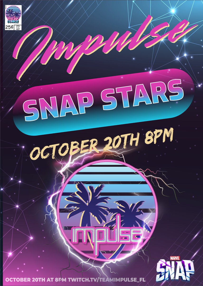 Don’t’ miss this months Snap Stars we have an amazing line up of content creators and tournament stars all ready to duke it out. OCTOBER 20tb @ 8PM
Twitch.tv/teamimpulse_fl