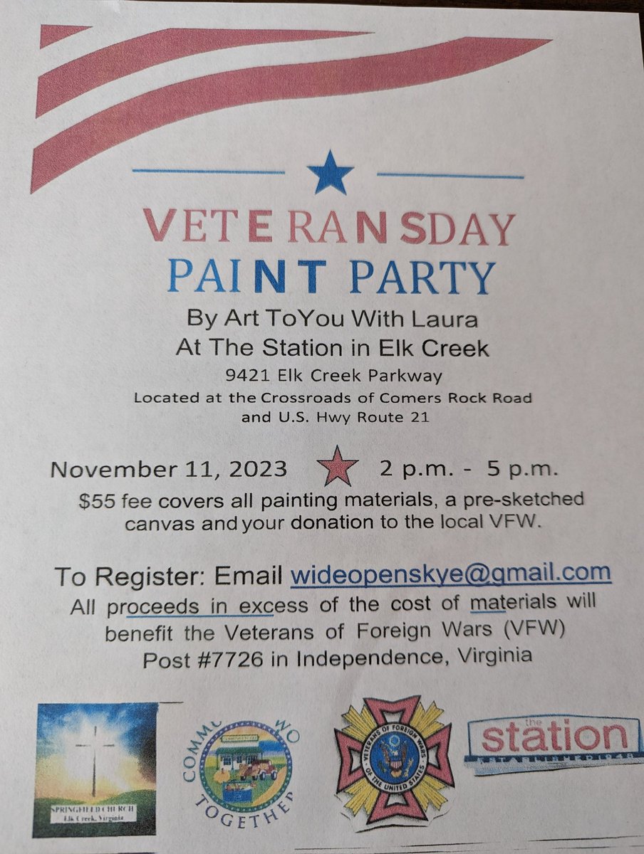 DemsGrayso37965's tweet photo. Sign up for a fun Paint Party on Veterans Day and help the local VFW at the same time.

Let's raise some money for the VFW.  We hope to see you there.

(A Community Works project) https://t.co/7uRWa62TjD