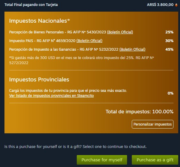 porqueTTarg's tweet photo. "Steam": 

Porque ahora los juegos, tienen un 100% de impuestos y por ende, salen el doble. https://t.co/6SkHe4XVZa