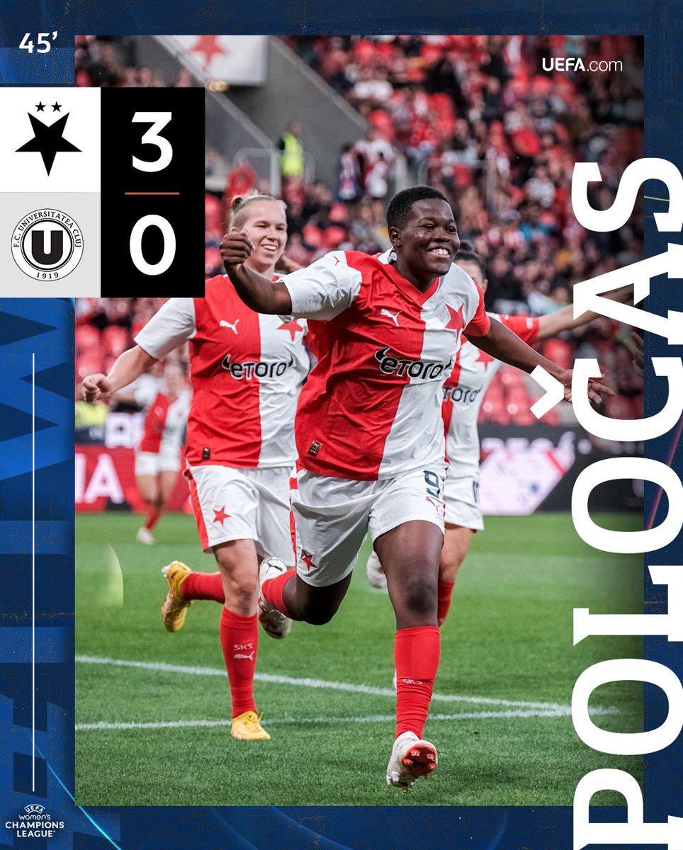 SlaviaZeny's tweet photo. ⏲️ POLOČAS | Skvělý vstup i závěr první půle! 🎯
Třígólové vedení nad Kluží zařídila v úvodu dvougólová Marjoleen Nekesa, těsně před přestávkou přidala třetí branku Michaela Khýrová! #slaclu https://t.co/4Mv5sxNhmO