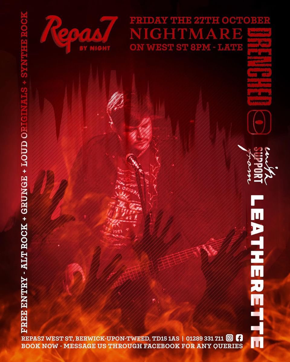 LeatheretteBand's tweet photo. Darkness falls across the land…
The midnight hour is close at hand…
Creatures crawl in search of blood….
Drenched &amp; Leatherette will have some fun…

Join us at @Repas7N on Friday the 27th for a…
“Nightmare on West Street…” 🎃🎃🎃 https://t.co/KDiEjpjRI0