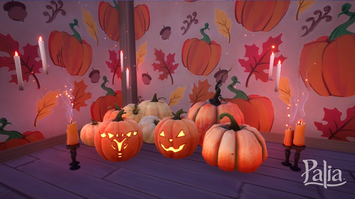playPalia's tweet photo. Festive fall vibes are headed to Kilima Village 🕯️🍂 Start planning your spooky setup now with this sneak peek at the Spooky Decor set - dropping in tomorrow's 0.170 (pumpkin) patch update! 🎃

#Palia #PlayPalia #CozyGames #CozyMMO https://t.co/C3vmxpIhcW