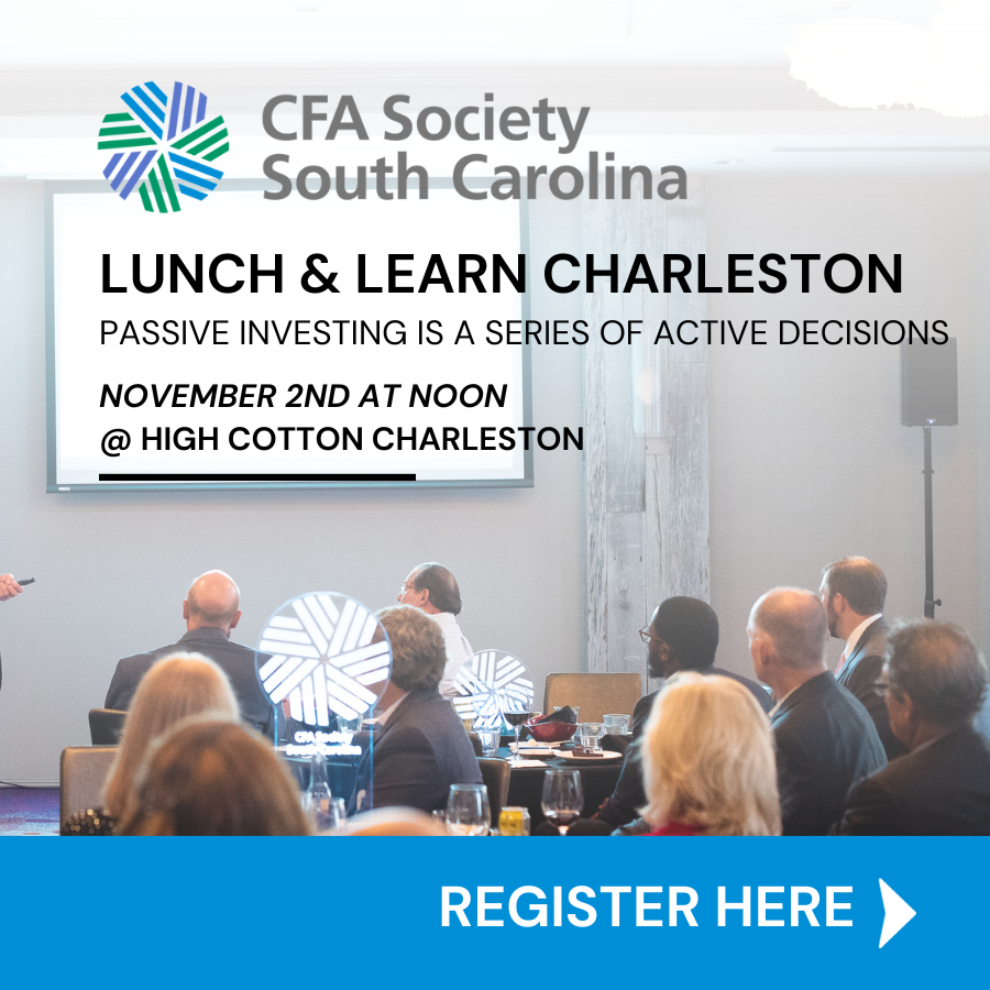 Join CFA South Carolina for a Lunch &amp; Learn at High Cotton in Charleston, SC!

🗓️ Thursday, November 2nd
⏰ NOON
📍High Cotton Charleston

Register Here: cvent.me/VR4YNb