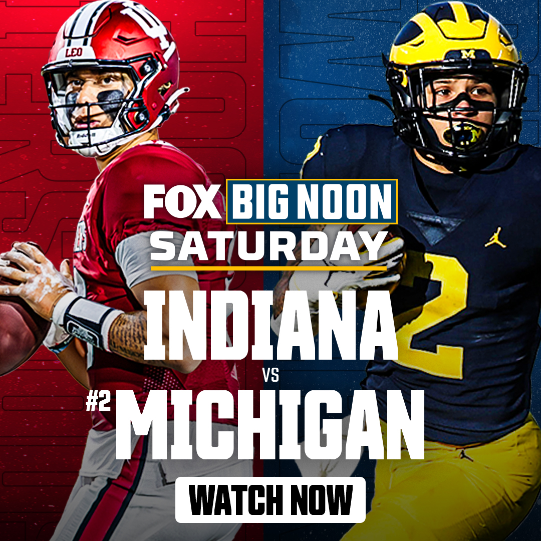 CFBONFOX's tweet photo. @QASI0101 Indiana takes on #2 Michigan now on FOX. #BigNoonSaturday Reply #unsubscribe to opt-out.