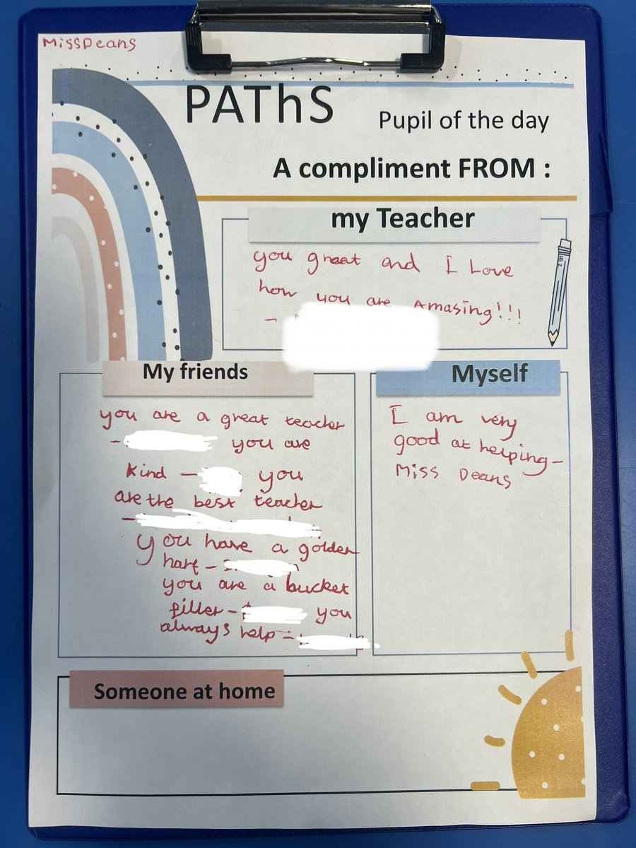 My class surprised me with being chosen as pupil of the day. They were so excited for compliments time and even nominated a classmate to act as my teacher. My heart is so full and I am always in awe of the amazing, kind and caring class that I have the privilege of teaching🤍