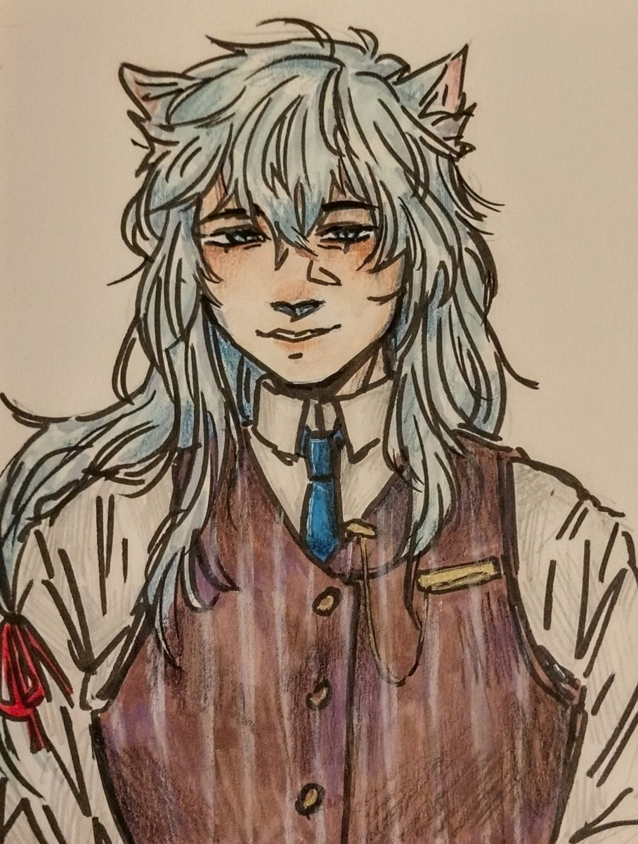 shitiamtired's tweet photo. Stumbled upon this game about catboys and decided to give it a try, bc i have a neko OC and i thought it would be funny. I enjoyed the game, so i drew one of the characters. He is the sussy one, i like him.
#Nekopara #Laurier #catboysparadise https://t.co/FA6sBBsik8