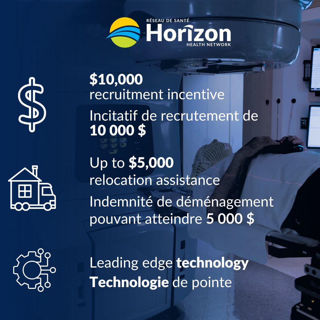 HorizonHealthNB's tweet photo. Horizon’s Saint John Regional Hospital is hiring Radiation Therapists to join our team!  If you are a graduate of an accredited Canadian School of Radiation Therapy, we want to hear from you.  ⚕️  Apply today: https://t.co/FC1eCKqtYc
---
1/3 https://t.co/2E1W0AqHon