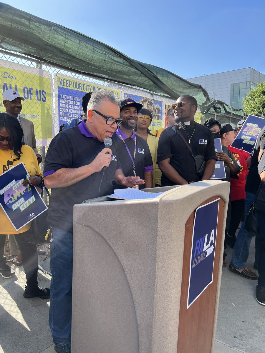 SEIU721's tweet image. “Building social housing, establishing a housing minimum wage matters to city workers. We have workers who have to work overtime and sleep in their cars because they live so far away. We’re asking @LACity to keep your word - bring on the good jobs we need.” - Joe Martinez of…