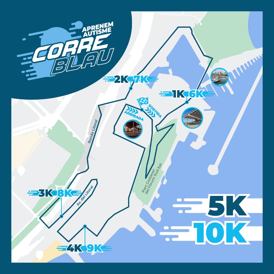 👟Ja tenim el recorregut del #CorreBlau2023! 

Aprofita i apunta't amb  PREUS REDUÏTS fins dilluns 16 d'octubre!

📅 Diumenge 19 de novembre
🕙A les 10 h
📍Al Parc del Fòrum (Bcn)

✍️aprenemautisme.org/correblau/