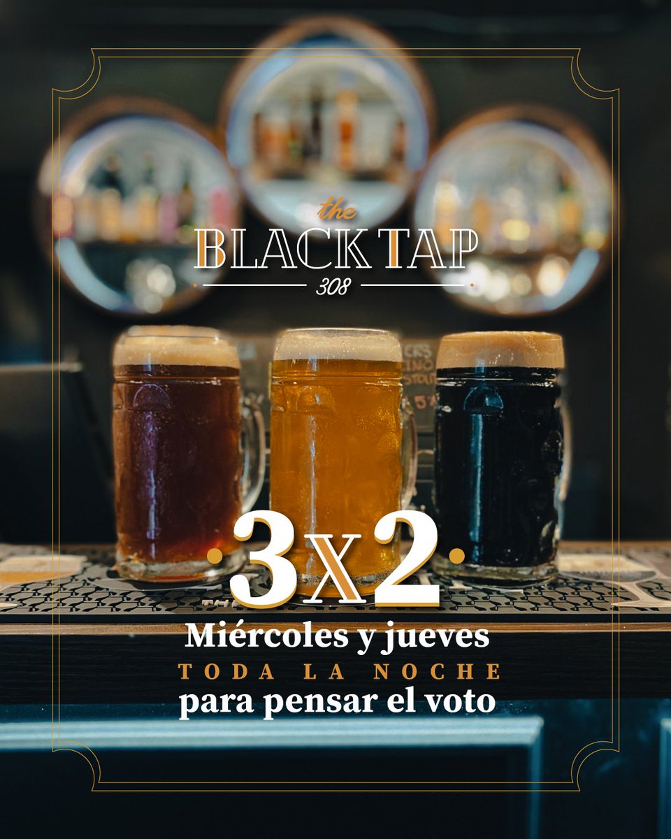 theblacktap's tweet photo. En The Black Tap te ayudamos a meditar bien el voto 🗳️ antes de la Ley Seca 🚫 

Aprovecha nuestra promoción 🍻 de 3x2 en jarros de 500ml🍺 todos los días de esta semana 🍻

También arma tu pedido en Rappi 🛵 #EleccionesAnticipadas2023Ec #Elecciones2023 https://t.co/qf1zOFarS9