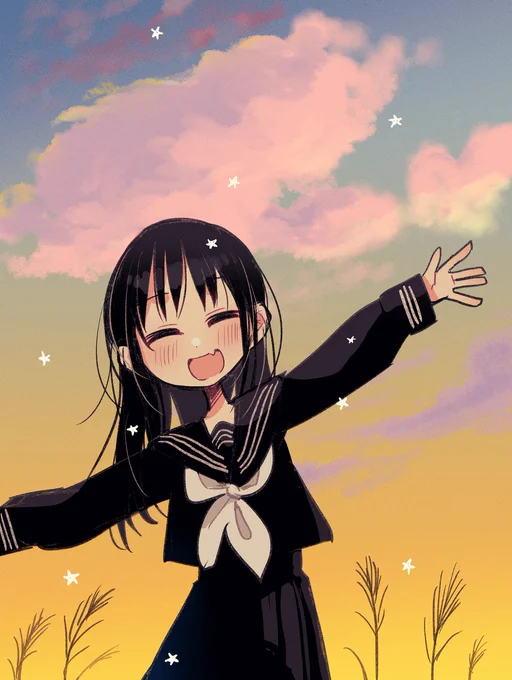 先日見た夕焼けの色がきれいだったな～というラクガキ