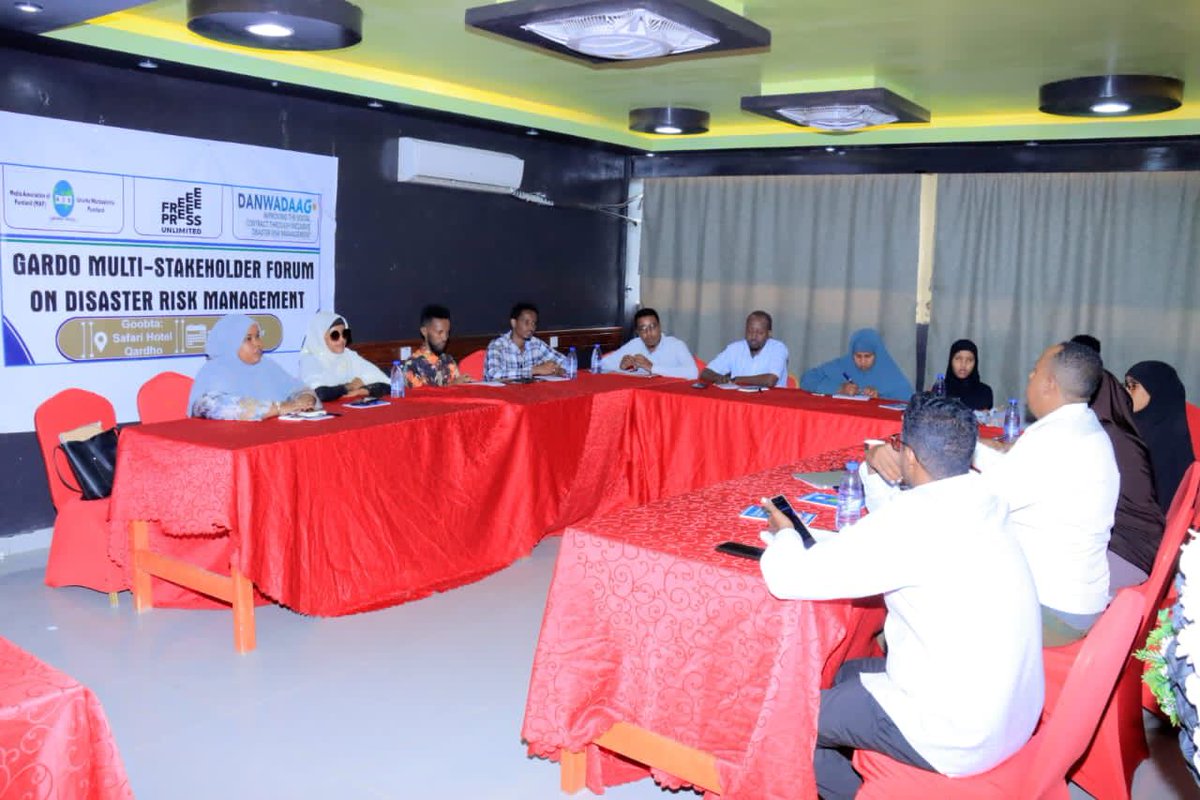 MAP_Puntland's tweet photo. 2-day multi-stakeholder forum on disaster risk management concludes today in #Qardho town, participated officials from DRM Unit, District councilors, officials of @Puntlandyouth1, CSOs, #DRM specialized reporters &amp; @MAP_Puntland secretariat organized under the #Danwadaag program https://t.co/VDdCH2qZSF
