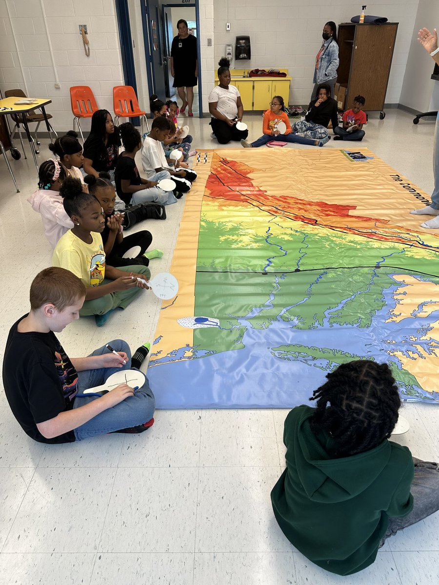 Students <a href="/CAES_Patriots/">Churchland Academy Elementary</a> showing off their geography skills on the VA Studies floor map. <a href="/PortsVASchools/">Portsmouth Schools</a> <a href="/ebracyPPS/">Dr. Elie Bracy III</a> <a href="/nicscud/">Nicole DeVries</a> <a href="/KarlaJakubowski/">Karla Jakubowski</a>