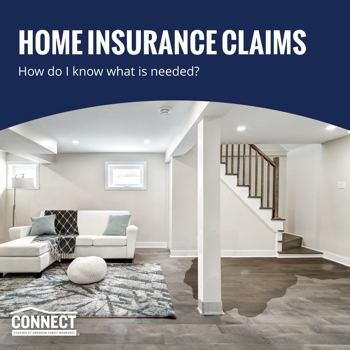 Your basement has water damage. Now what? The first step is to file a home insurance claim. Log in to begin your claim. amfam.ly/3Qccgh3