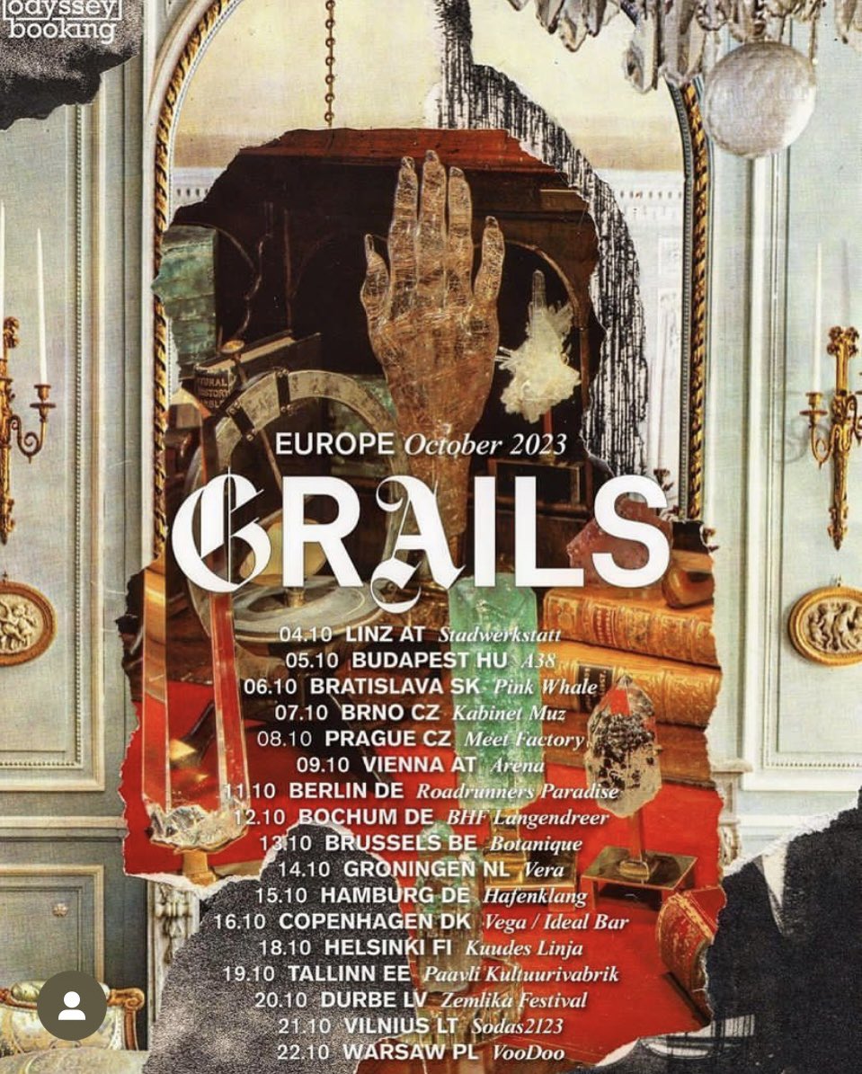 GRAILS is 7 shows into our current Euroblast now🗺️🎿🗺️ …in BERLIN tonight & everyone is THRIVING🎻 >> the shows left are listed below // (Bochum to Warsaw) >> 🍓🏰🍓<<

@OfficialNeurot also has the new repress of Burden of Hope out in stores NOW💫