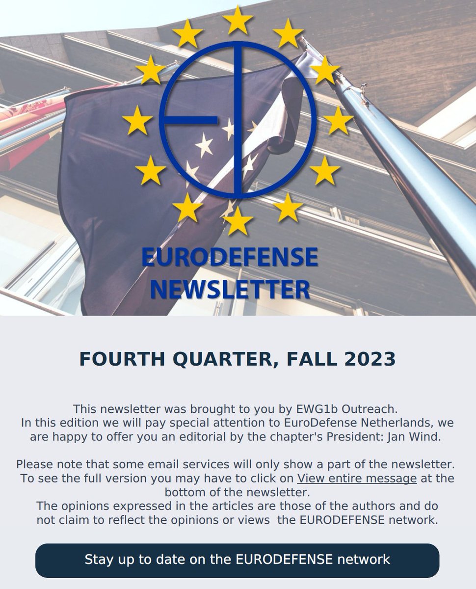 Check out our latest newsletter at linkedin.com/feed/update/ur…. 

This edition pays special attention to Eurodefense Nederland, offering an editorial by its President, <a href="/janwind/">Jan Wind</a>.
 
#EuropeanUnion #defense #eu