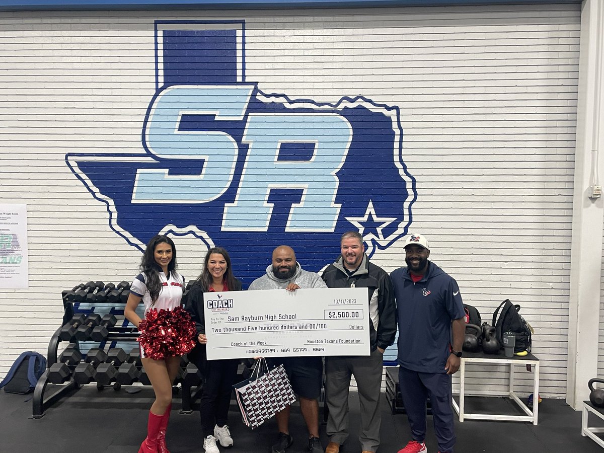 To say I was surprised is an understatement.I’m very honored to receive this recognition for our program as Houston Texans Coach of The Week. It’s a testament to our community.I’m honored to be the Head Coach of The Sam Rayburn Texans and blessed everyday to be around our kids.