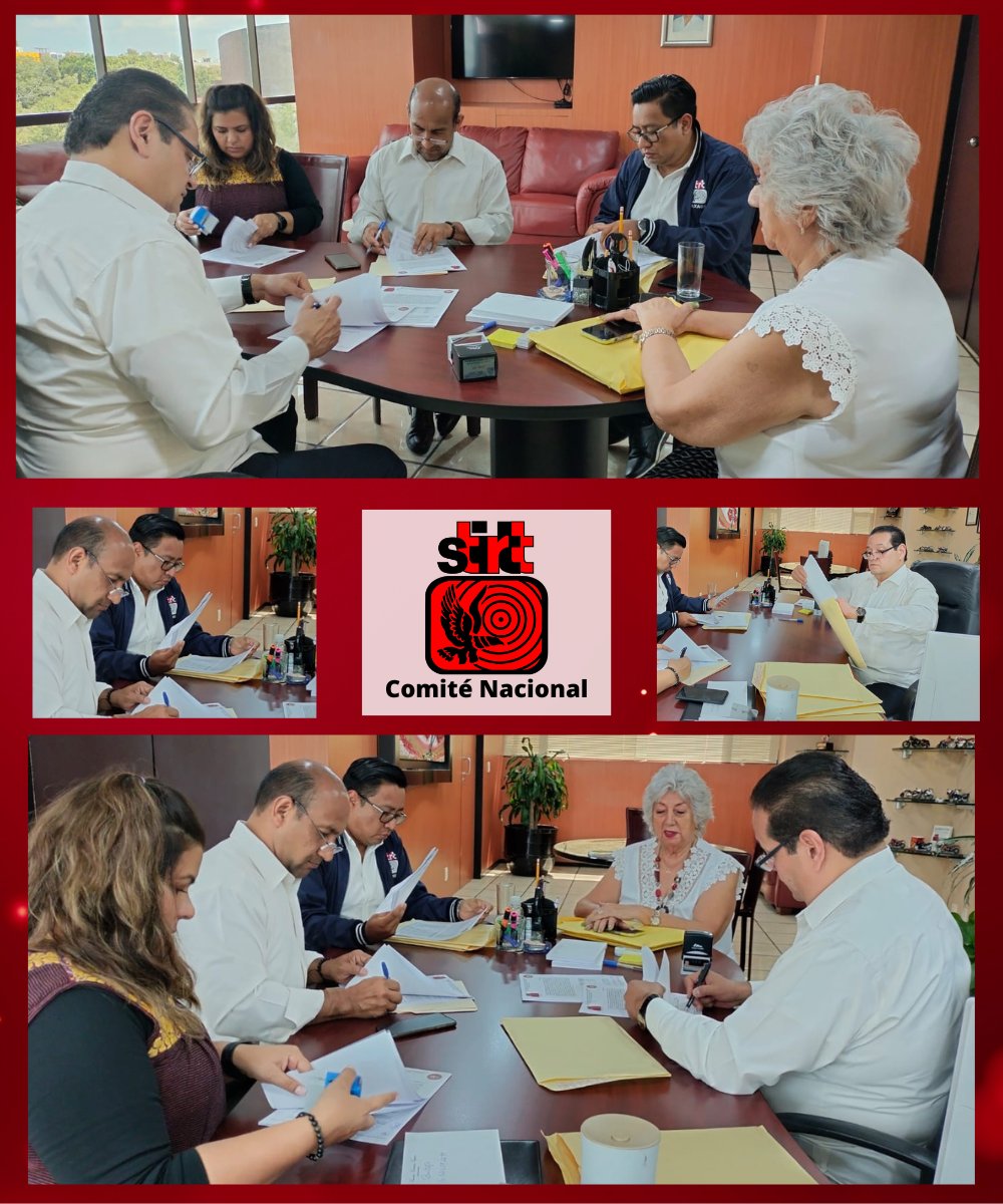 STIRTTnacional's tweet photo. Miembros del Comité Nacional del STIRTT se dieron cita en la oficina del Secretario General del STIRTT, @francontrerasv  para la firma de tabuladores y convenios de las secciones #STIRTTCuliacánGuamúchil, @StirttCampeche  y 
@StirtSeccionOax https://t.co/S9ZT428h9b