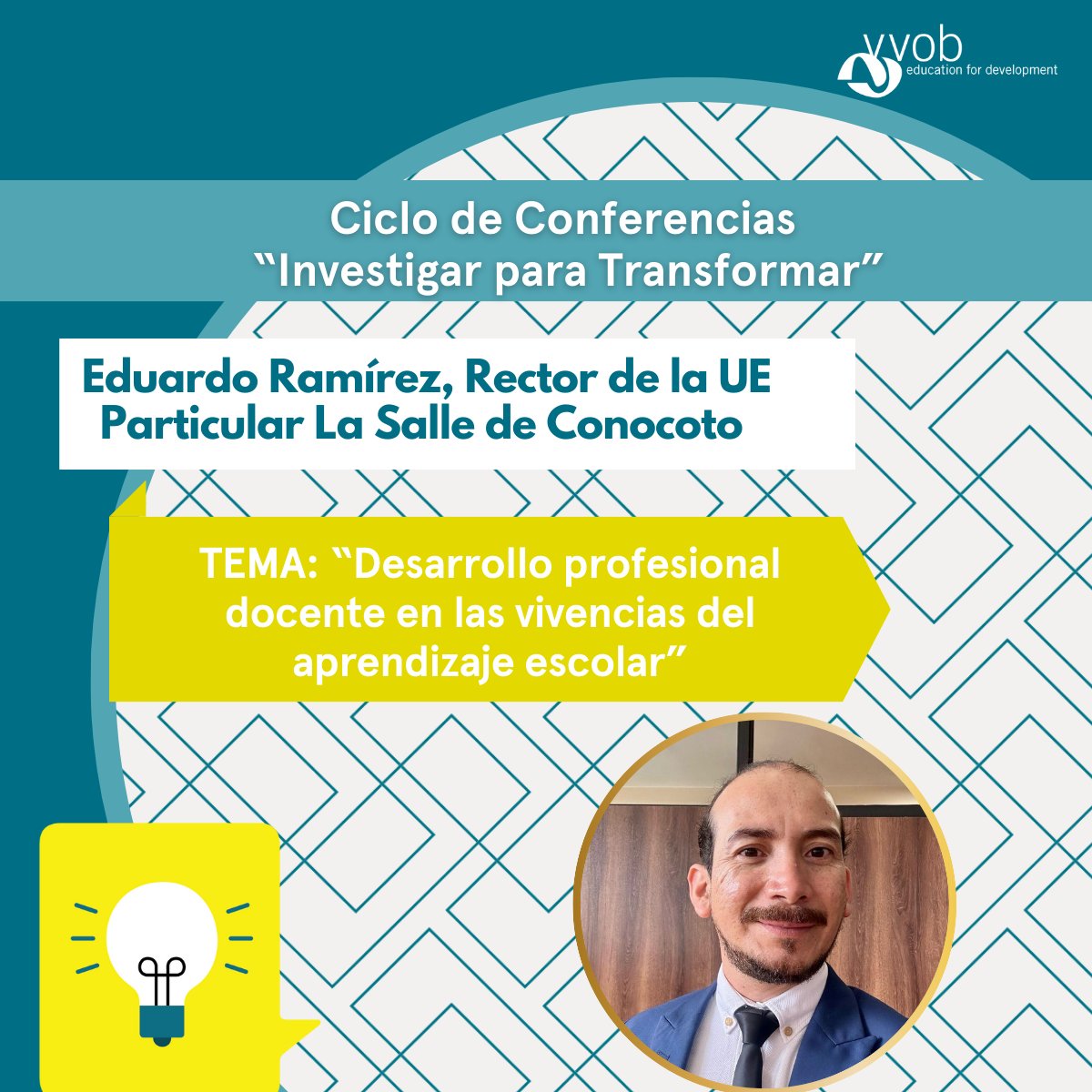 🌟 ll Conferencia "Investigar para Transformar"

Nos acompañará 👨‍🏫 <a href="/rami_edu/">EduardoFRamírezC</a>, Rector de la Unidad Educativa Particular La Salle de Conocoto.

📆 Fecha: Jueves,12 de octubre 2023

Inscríbete 👇 us02web.zoom.us/webinar/regist…

#InvestigarParaTransformar #Educación #DesarrolloProfesional