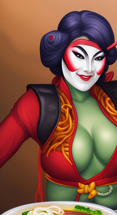 JonBest22864666's tweet image. Teenage Mutant Ninja Kabuki Flapper At A Ramen House (Just Throwing Random Ideas At The Wall)

Made with Stable 1.5 on @NIGHTCAFESTUDIO #AIART #Random #RandomIdeas #RandomAIArt

creator.nightcafe.studio/creation/2eotw…