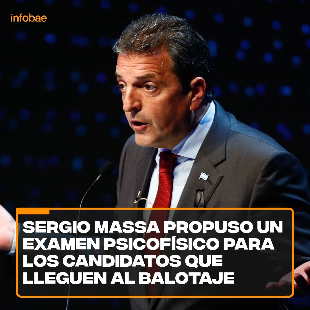 infobae's tweet photo. Sergio Massa propuso un examen psicofísico para los candidatos que lleguen al balotaje https://t.co/MyC8iQLoZs https://t.co/PPNtbmdLjN