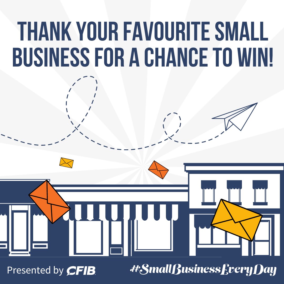 Thank your favourite Canadian SMB & enter the #SmallBusinessEveryDay Big Thank You Contest  

Weekly through Oct 30, @CFIBNews is giving away cash and a Big Thank You Gift Box of small business products from across Canada!  

Head over to SmallBusinessEveryDay.ca to enter.