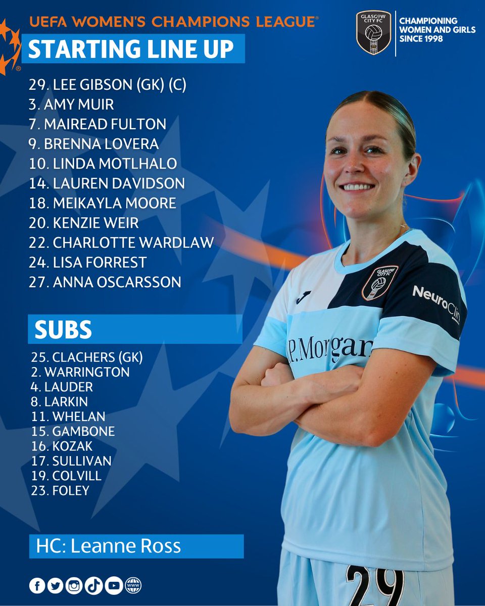 🆕 | TEAM NEWS 🔶 Your Glasgow City team tonight in the UWCL...