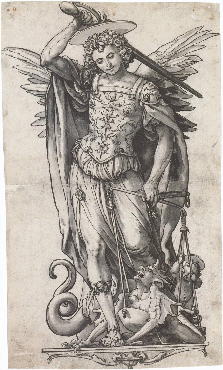 Hans Holbein the Younger (ca.1497–1543), The Archangel Michael Weighing Souls, ca. 1523. He has his work cut out for him today.

#HansHolbein #Holbein #penandink #drawing #ArchangelMichael #archangel #StMichael #angels #EuropeanArt #classicaldrawing