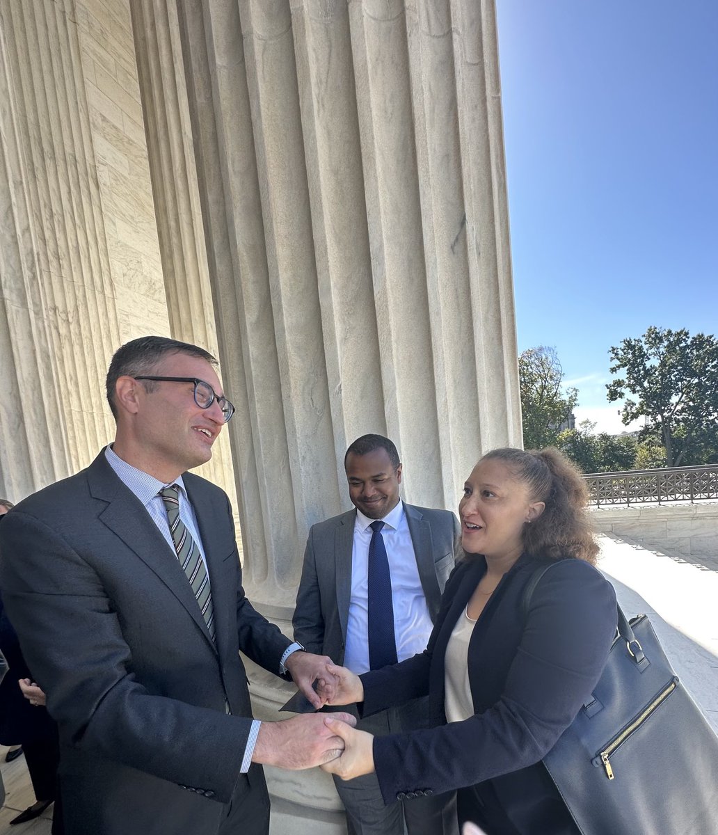 JNelsonLDF's tweet photo. The dream team: @NAACP_LDF’s Director of Litigation @SamSpital, Deputy Director of Litigation @RossDeuel & Leah Aden—Senior Counsel and master oralist who debuted before the Supreme Court today in #AlexandervSCNAACP and did a phenomenal job. https://t.co/WQyDJzz8db