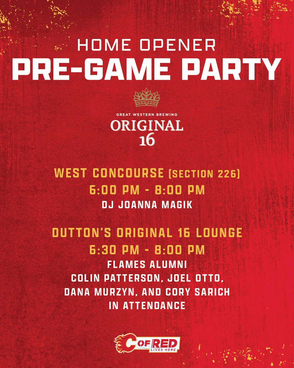 Coming to the #Flames Home Opener, presented by @original16beer? You're gonna want to be here early to take in our Original 16 Pre-Game Party! 🎟️: cflam.es/3ROuR4f