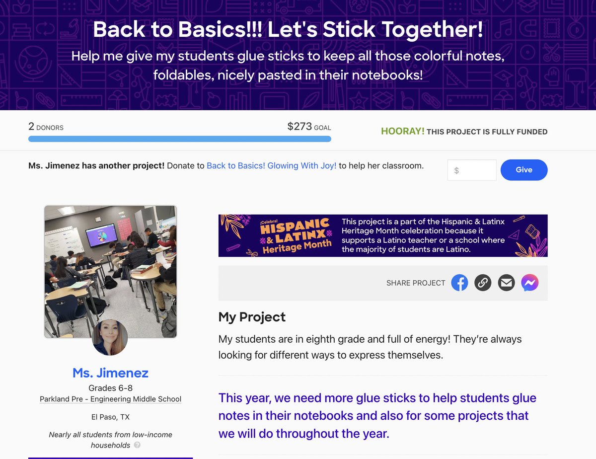 MaestroDeLaPena's tweet photo. 😮4 Parkland projects fully funded today! 3 from @TheParkMS &amp; 1 from our neighbors across the street @phsmats 😁 @msmelissaj29 got 2 of hers, I got 1 of mine &amp; @MSonora_PHS for her 2nd ever project after just a few days of getting her 1st ever 🚀 Thank you NBK, N Vanley, &amp; DC🩷 https://t.co/maxL6dTVCs