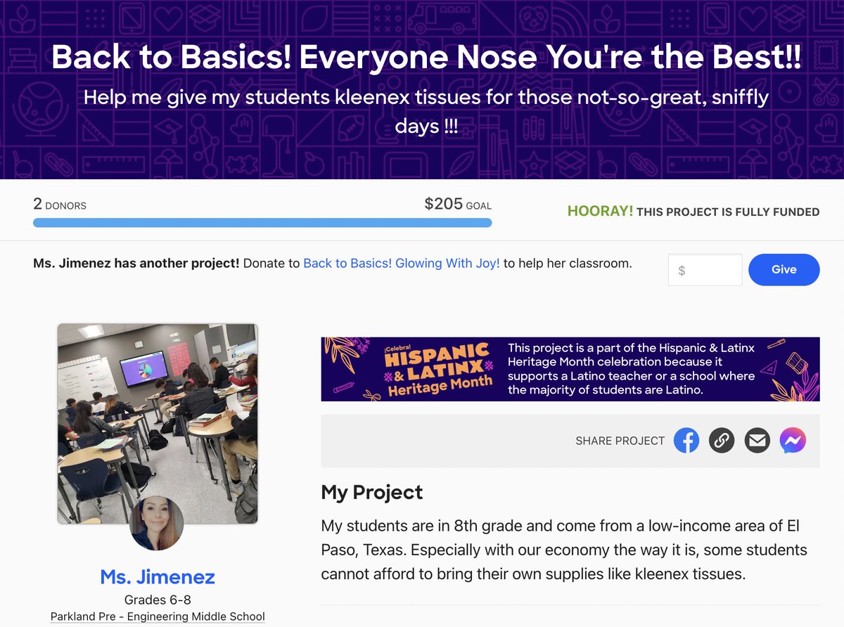 MaestroDeLaPena's tweet photo. 😮4 Parkland projects fully funded today! 3 from @TheParkMS &amp; 1 from our neighbors across the street @phsmats 😁 @msmelissaj29 got 2 of hers, I got 1 of mine &amp; @MSonora_PHS for her 2nd ever project after just a few days of getting her 1st ever 🚀 Thank you NBK, N Vanley, &amp; DC🩷 https://t.co/maxL6dTVCs