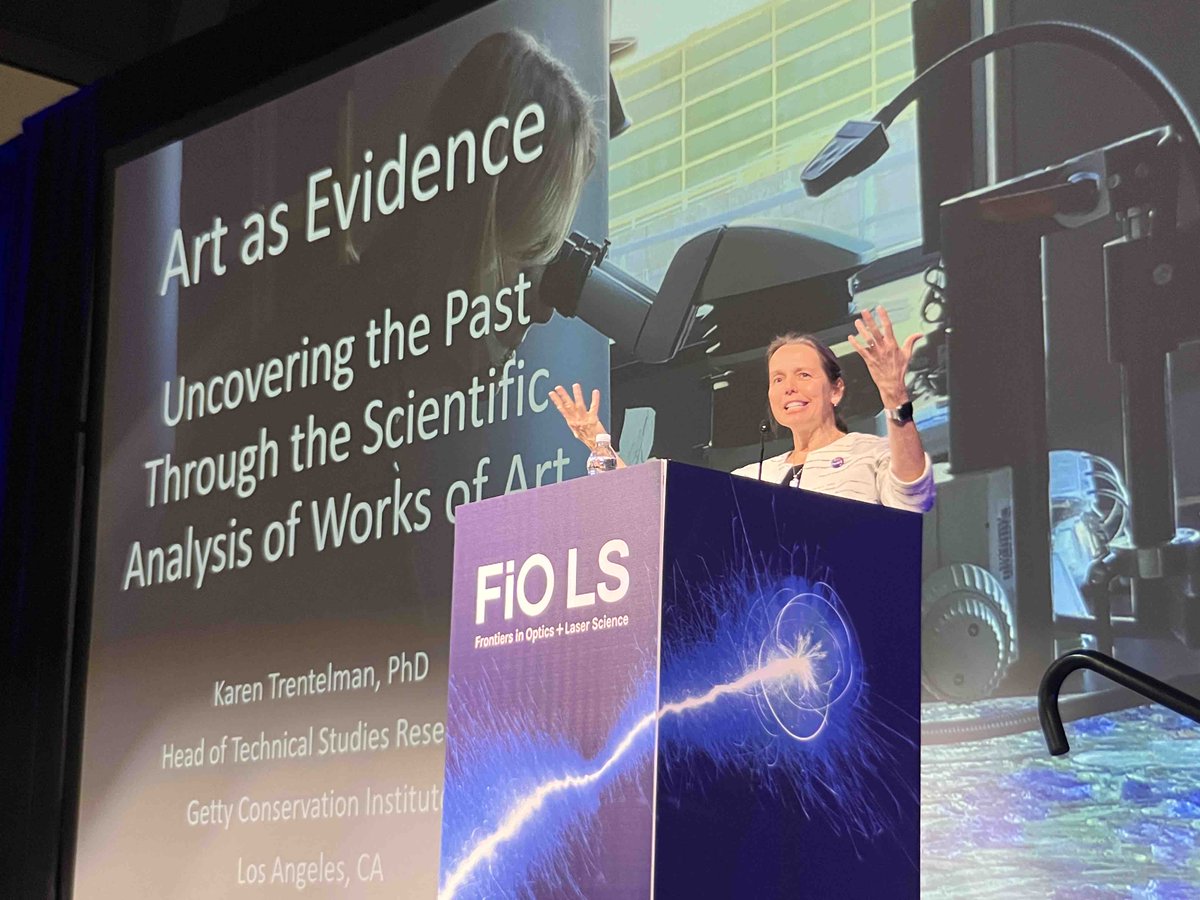 OpticaWorldwide's tweet photo. Happening now at #FiO23, Dr. Karen Trentelman explores the role of opticsl analytic techniques in studying and preserving art. https://t.co/myq9AY3K20