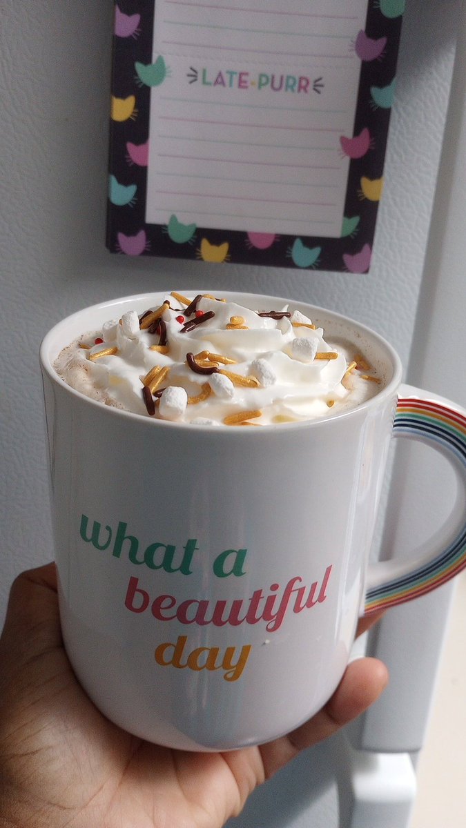 TuffMallow's tweet photo. Sometimes when the workload seems insurmountable, a simple morning cuppa joe will brighten the fall spirits, I think.
#caramelcreamer #whatisnormal #rainbows #gamedevlife https://t.co/mXwzk2aCSH