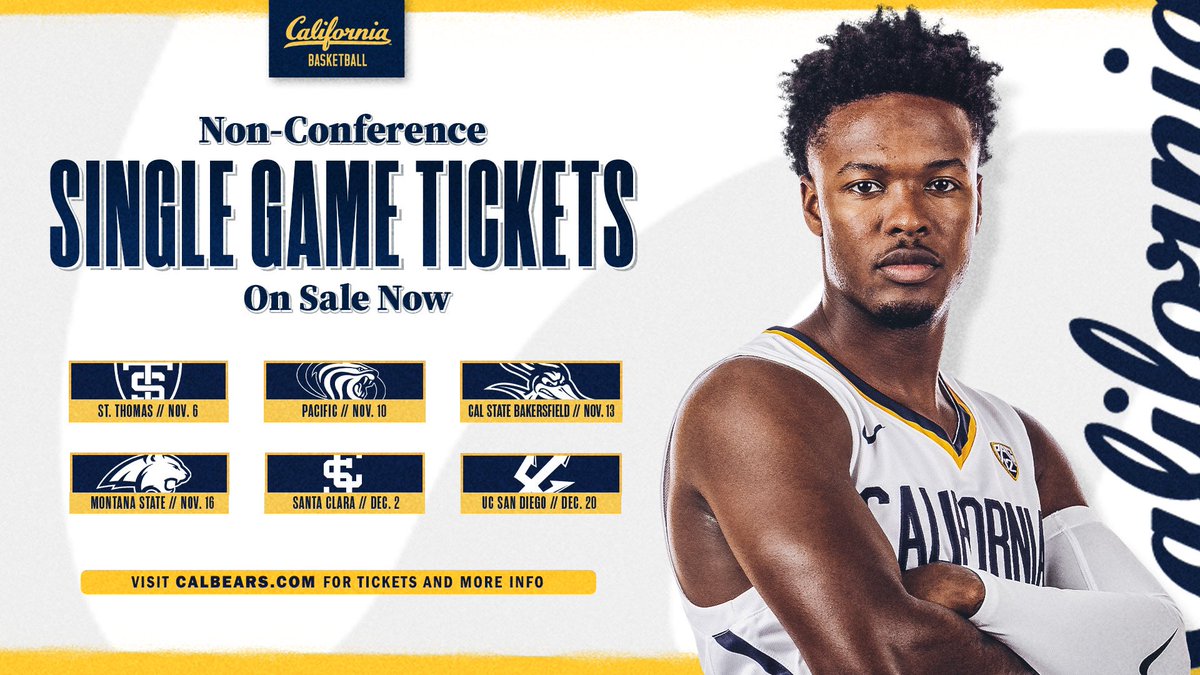 CalAthletics's tweet photo. The Mark Madsen era officially begins on November 6 against St. Thomas at Haas Pavilion. Non-conference single game tickets are on sale NOW and start as low as $19.

Lock in your tickets today!

🎟️ » https://t.co/FvSqgFHSxG

#GoBears https://t.co/V347TnIcIt
