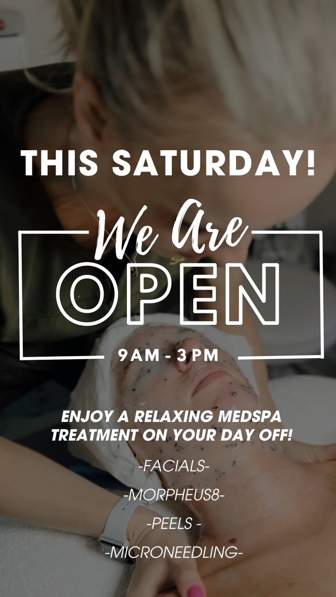 DrOvchinsky's tweet photo. We are open this Saturday 10/14 🙌🏼Come by &amp; enjoy a relaxing medspa treatment with our master esthetician! Treatments are tailored to your skin’s specific needs as well as your aesthetic goals! 🌿✨ Call us to book. (973)-379-0101 https://t.co/OtHJkR6fKL