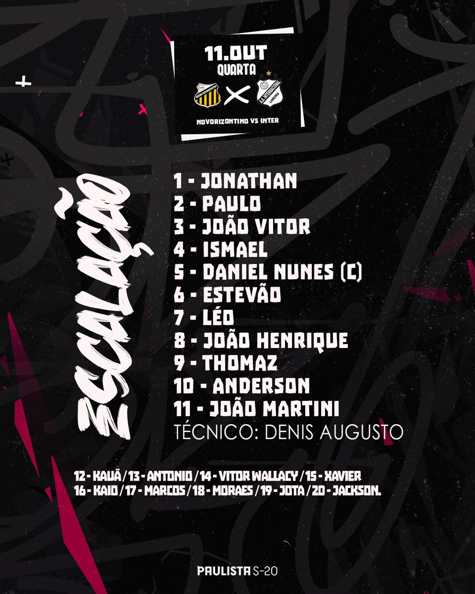 interdelimeira's tweet photo. Confira os 1️⃣1️⃣ iniciais! 

#VAILEÃO
🦁🏁

#CriasDaBase #Internacional #Leão #VaiLeão #Inter #Paulistão #LeãoDaPaulista #TarchaSports #AgsDevice #alluri https://t.co/ou9oi77ZrN