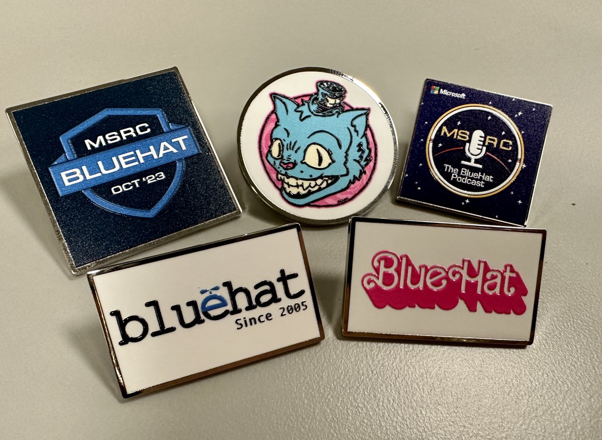 Microsoft BlueHat (@msftbluehat) on Twitter photo ICYMI: We’re giving away some amazing pins at #BlueHat. Be on the lookout for our Pin Pals who are wearing light up lanyards to collect the full set of 5 pins. Once you collect all 5 pins, swing by the Villages to receive a #BlueHat beanie and a secret pin. ICYMI: We’re giving away some amazing pins at #BlueHat. Be on the lookout for our Pin Pals who are wearing light up lanyards to collect the full set of 5 pins. Once you collect all 5 pins, swing by the Villages to receive a #BlueHat beanie and a secret pin.